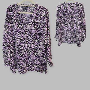 M&S Collection Purple Animal Print BLouse Top V Neck Womens Plus Size 22